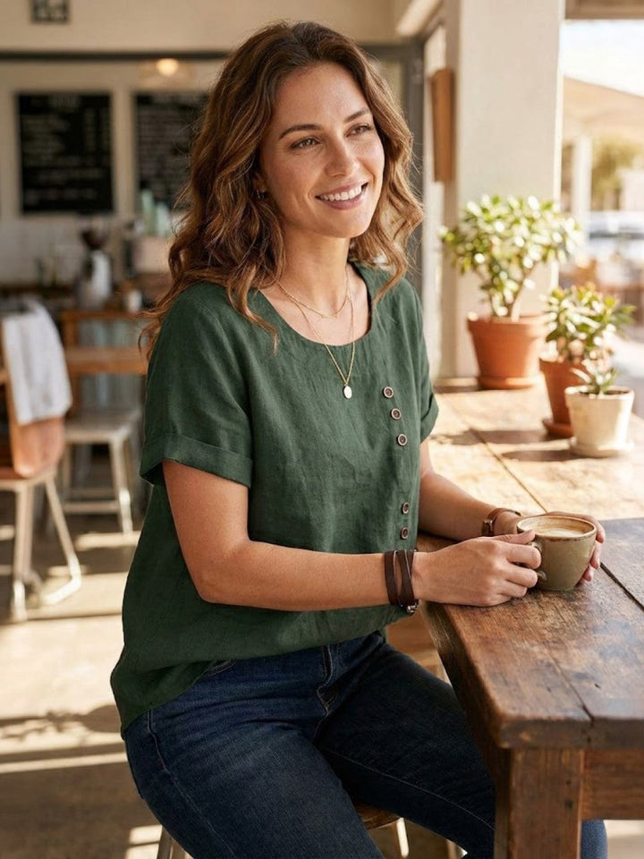 Casual short sleeve women's top with a relaxed fit for everyday wear.