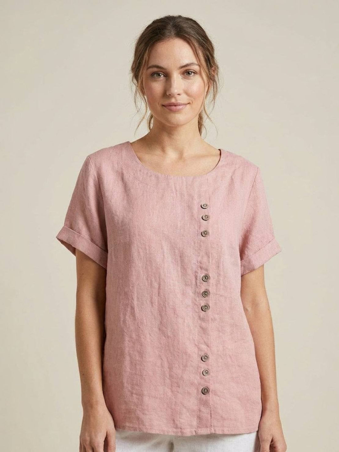 Women's everyday wear blouse, stylish short sleeve summer fashion.