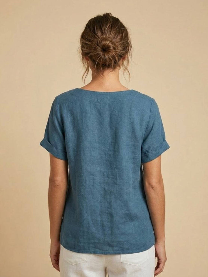 Stylish short sleeve blouse, women's loose fit summer fashion staple.