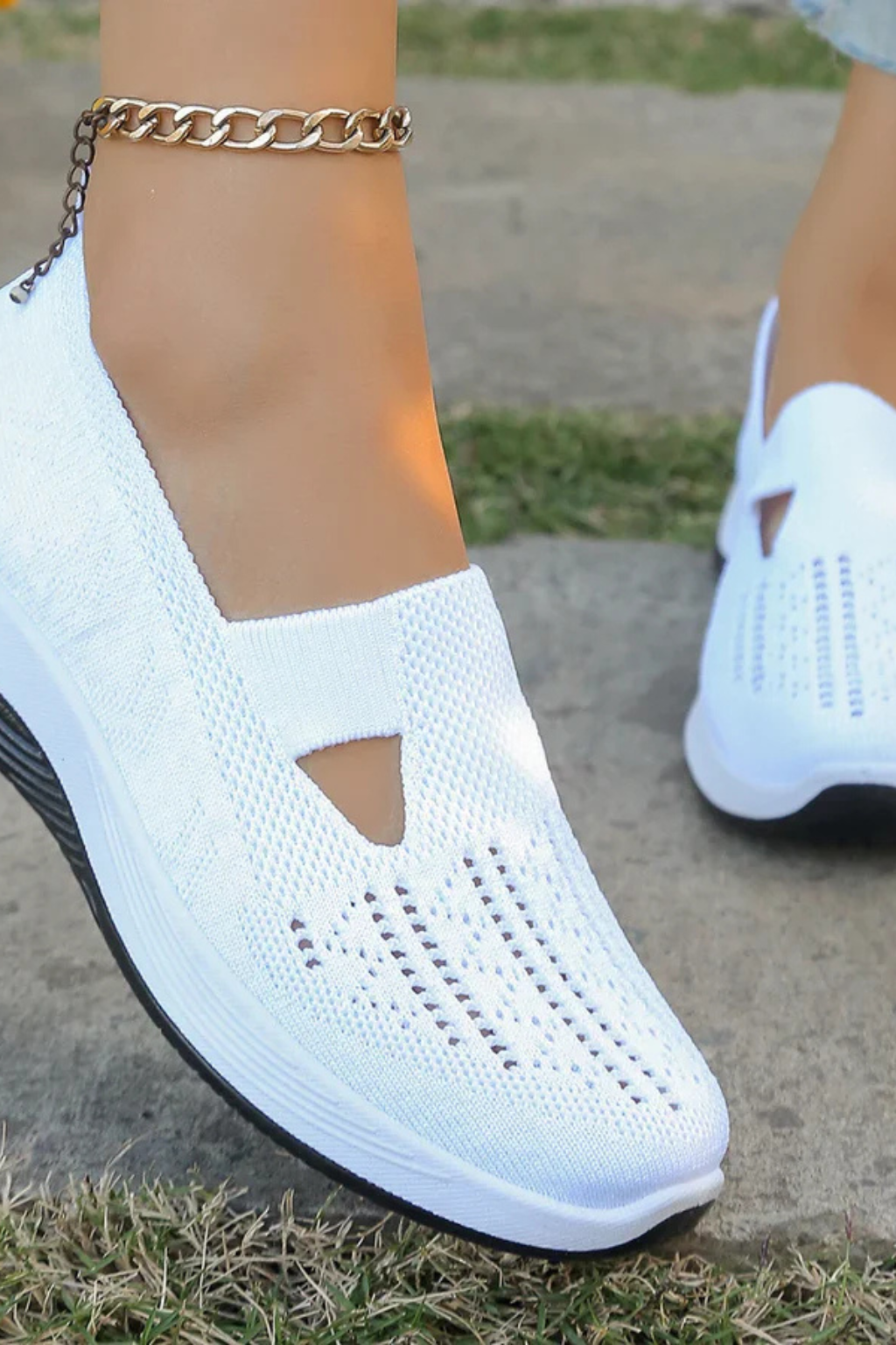 Clean shot of women's everyday slip-on trainers, highlighting their versatile design.