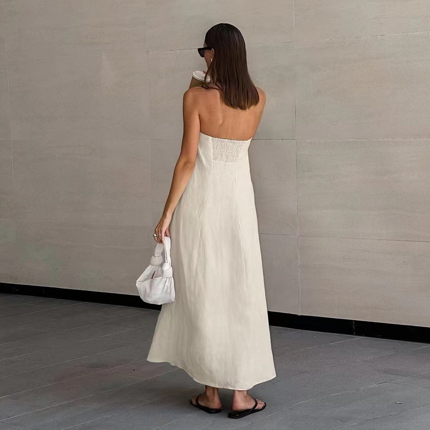 Women's strapless maxi dress, a versatile flowy summer dress with an effortless style.