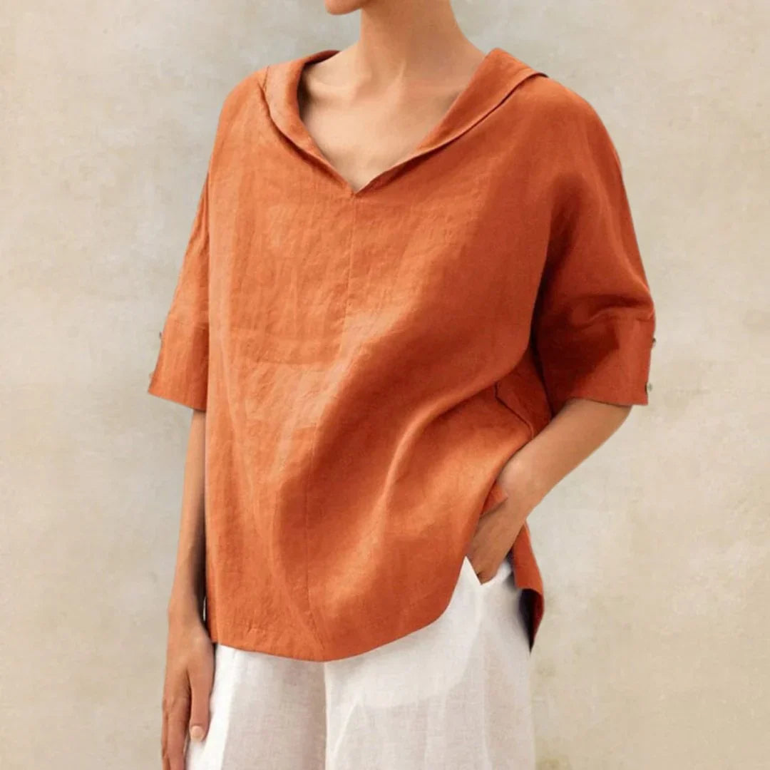 Stylish women's button-down for vacation wear. Light, relaxed fit top, ideal for beach style & summer outfits.