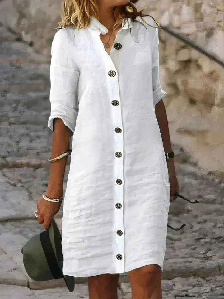 Stylish women's casual summer midi dress, relaxed fit, ideal for beachwear, vacation, and spring fashion.