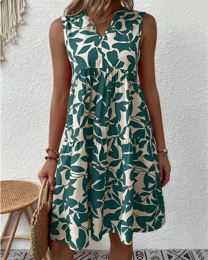 Women's effortless summer midi dress with V-neck, button-front, and relaxed fit. Perfect casual day dress.