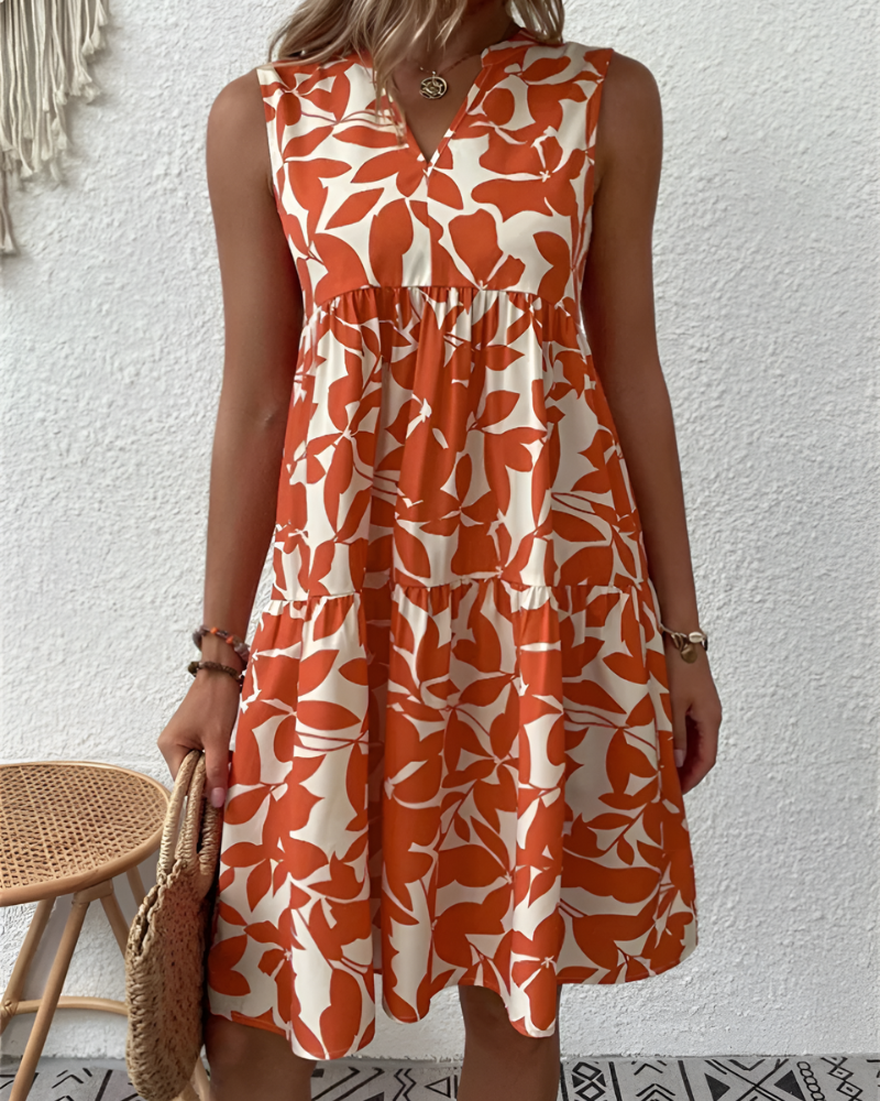 Relaxed fit V-neck midi dress for women, great for casual summer outings and comfortable spring fashion.