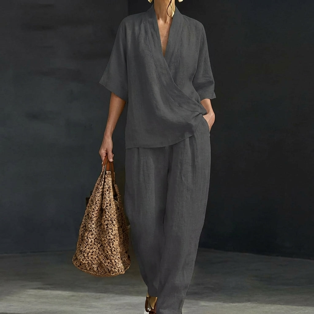 Chic women's two-piece set, a versatile matching outfit for spring/summer, offering effortless everyday fashion.