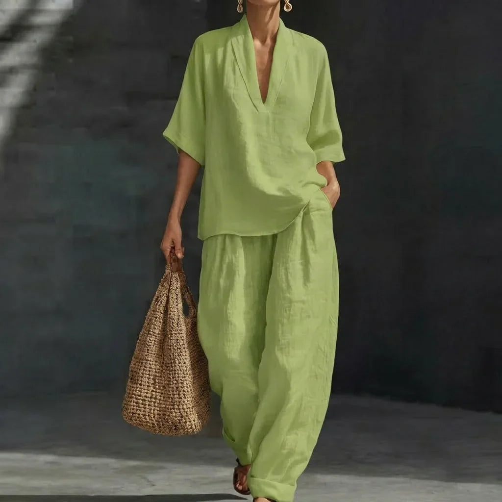 Natural style women's two-piece set, comfortable and chic for everyday outfits, suitable for spring & summer.