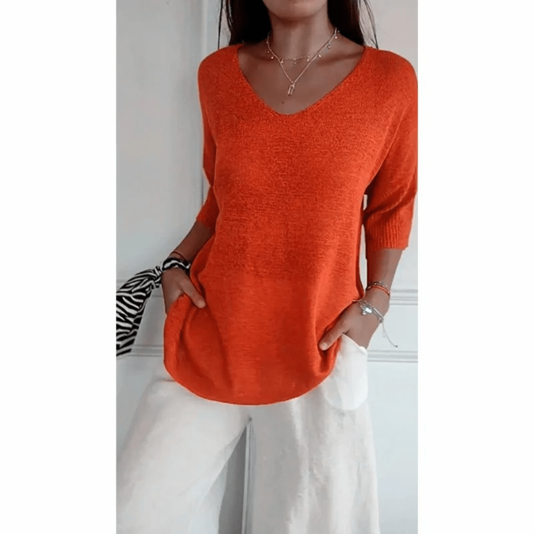 Women's effortless V-neck 3/4 sleeve top, perfect for all-day casual comfort & everyday style.