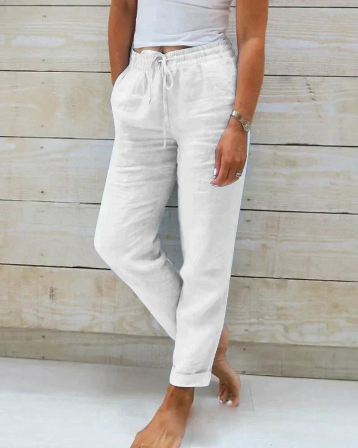 Comfortable wide-leg summer pants for women, offering a flowy, relaxed fit & stylish everyday wear.
