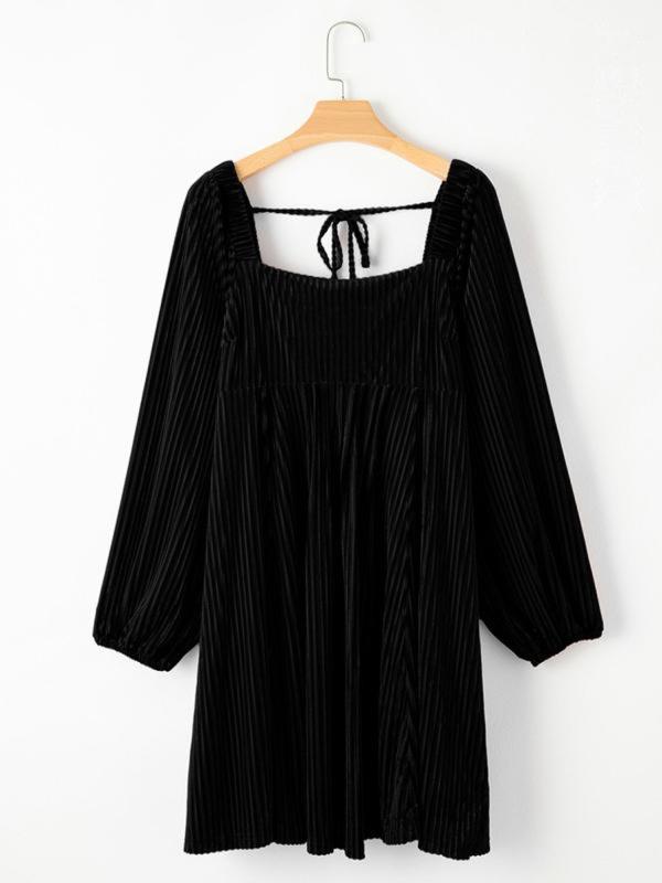 Versatile women's midi dress in A-line cut with graceful bishop long sleeves & a flattering square neck design.