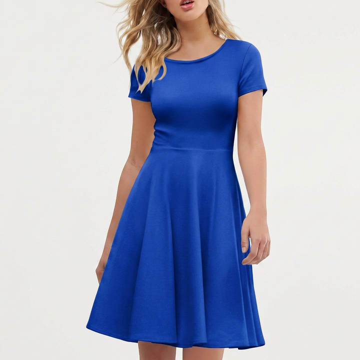 Chic women's summer A-line dress with a playful bow detail. Short sleeve and above knee length, ideal for casual wear.