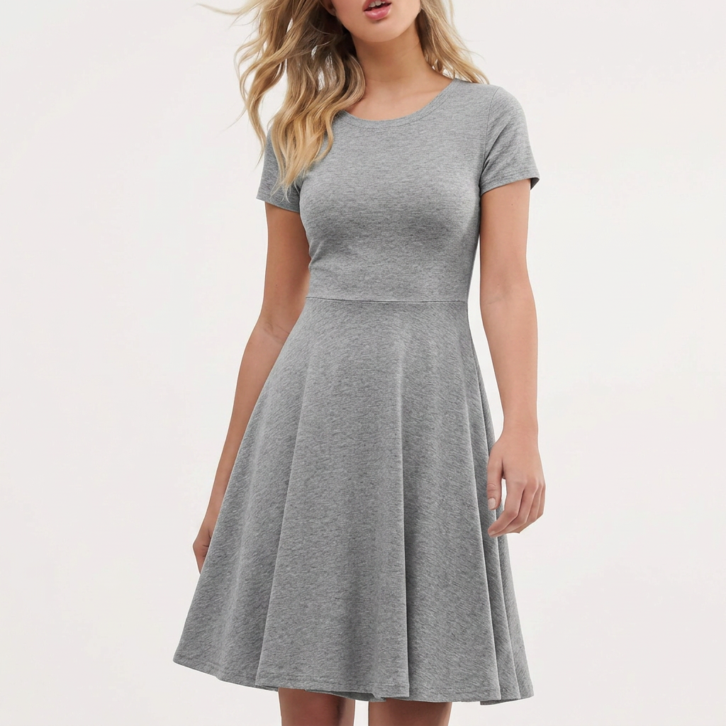 Flattering A-line summer dress for women, with an elegant bow detail. Short sleeve, above knee length for versatile style.
