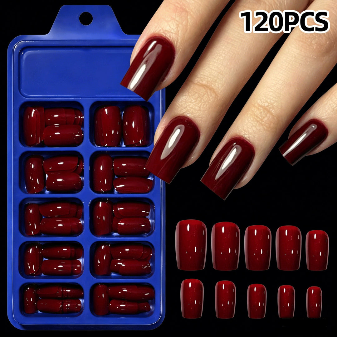 Women's elegant almond press-on false nails, premium artificial DIY manicure kit.