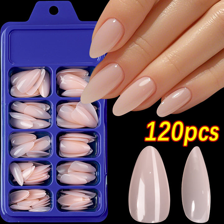 Premium quality almond false nails for women, elegant press-on artificial nail beauty kit.