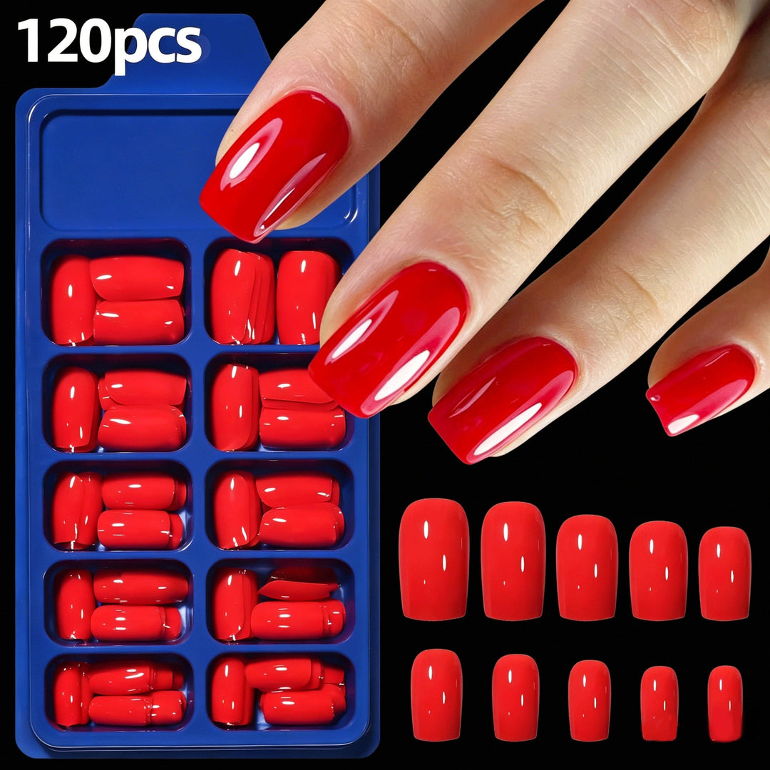 Elegant press-on almond false nails, perfect for quick DIY manicure and lasting beauty.