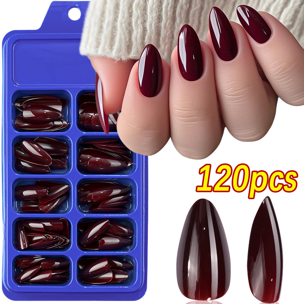 DIY manicure with elegant almond press-on false nails, durable and beautiful for women.