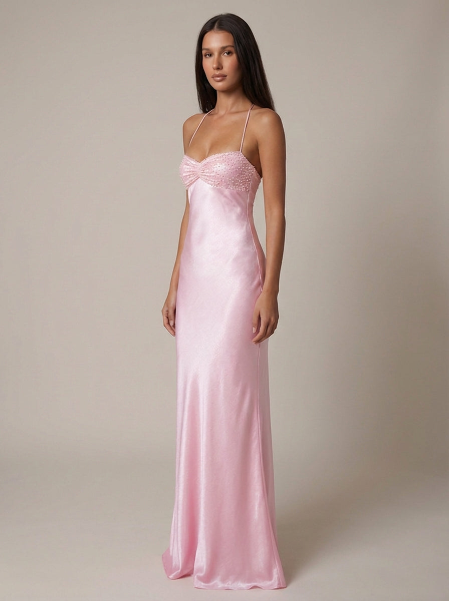 Stunning women's formal beaded halter maxi dress. Ideal for black tie events, proms & special occasions.