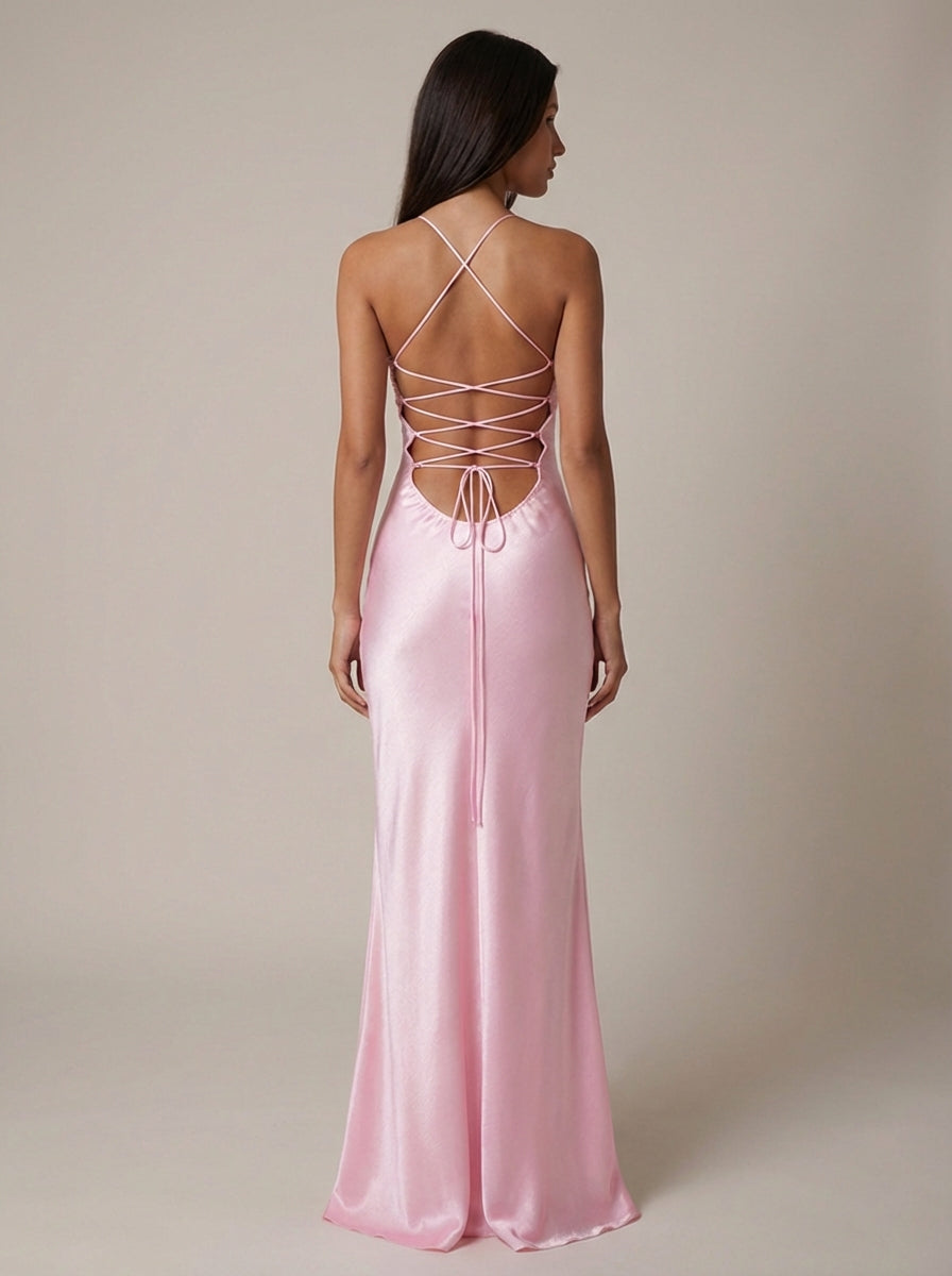 Beautiful women's formal halter maxi dress with intricate beading. Ideal for special occasions & evening wear.