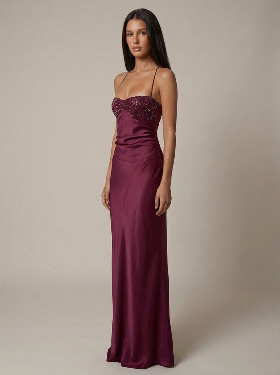 Women's formal beaded halter maxi dress, exquisite design for special occasions, proms & evening parties.