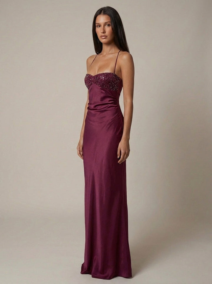 Women's formal beaded halter maxi dress, exquisite design for special occasions, proms & evening parties.