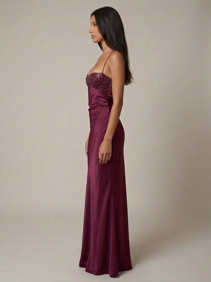 Chic women's beaded halter evening gown. Perfect long dress for formal events, black tie & elegant galas.
