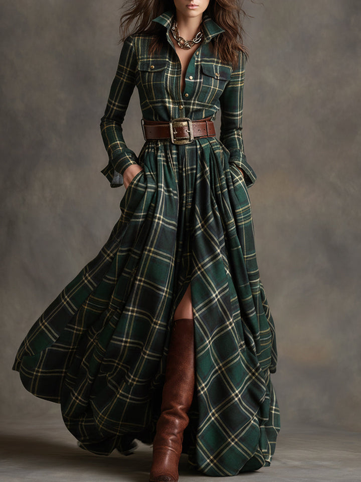 Women's elegant belted shirt dress with pockets, perfect for versatile sophisticated styling.