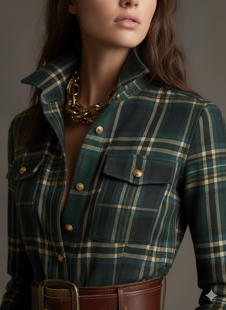 Classic long sleeve midi shirt dress for women, featuring a flattering belt and practical pockets.