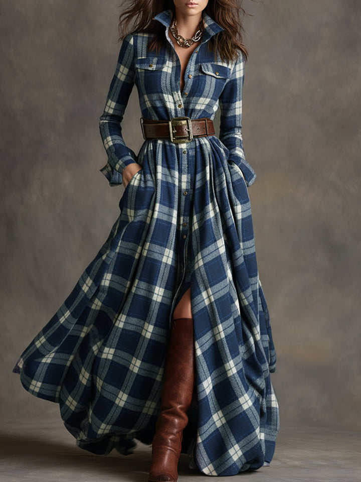 Chic women's midi shirt dress with an adjustable belt, great for work or a smart casual event.