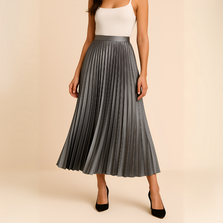 Versatile blue high-waist pleated skirt for women, ideal for elegant office wear or special events.