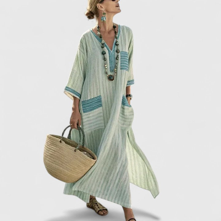 Long bohemian maxi dress for women, featuring a loose fit & elegant style, ideal for summer & casual.