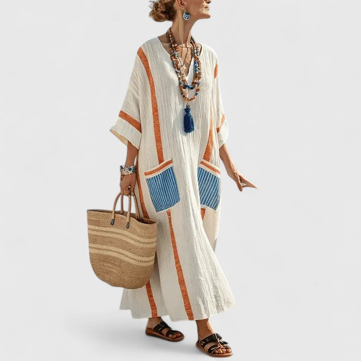 Women's elegant bohemian maxi dress, perfect vacation wear & resort fashion for stylish summer days.
