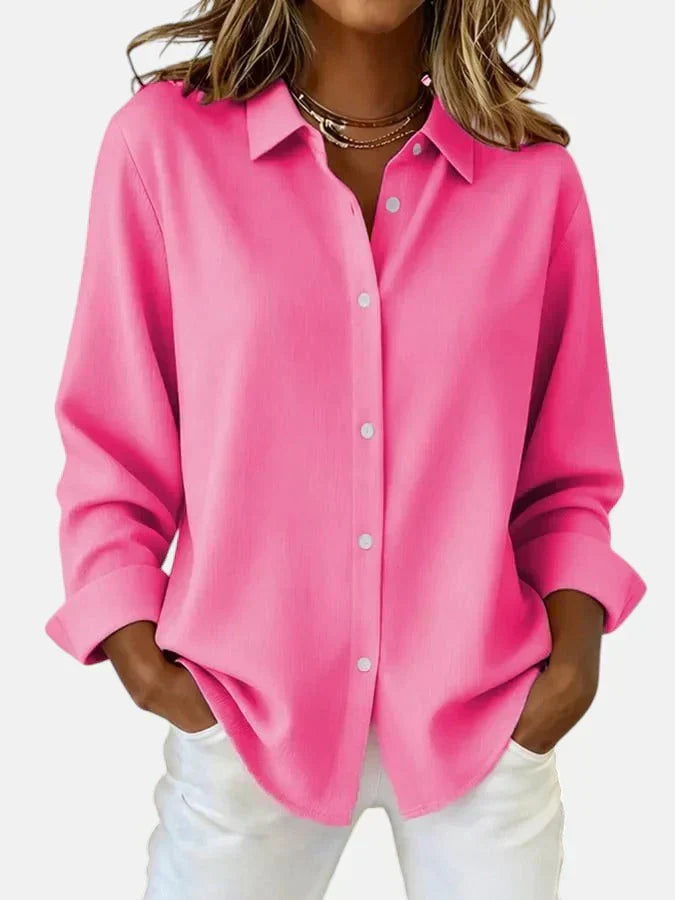 Women's elegant button-collar blouse, perfect for stylish versatility & comfort. Long sleeve fashion top.