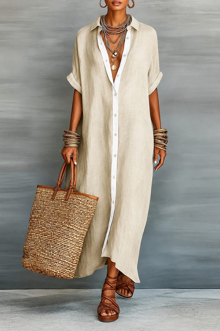 Women's elegant button-down maxi shirt dress, perfect for casual summer outings or resort wear.