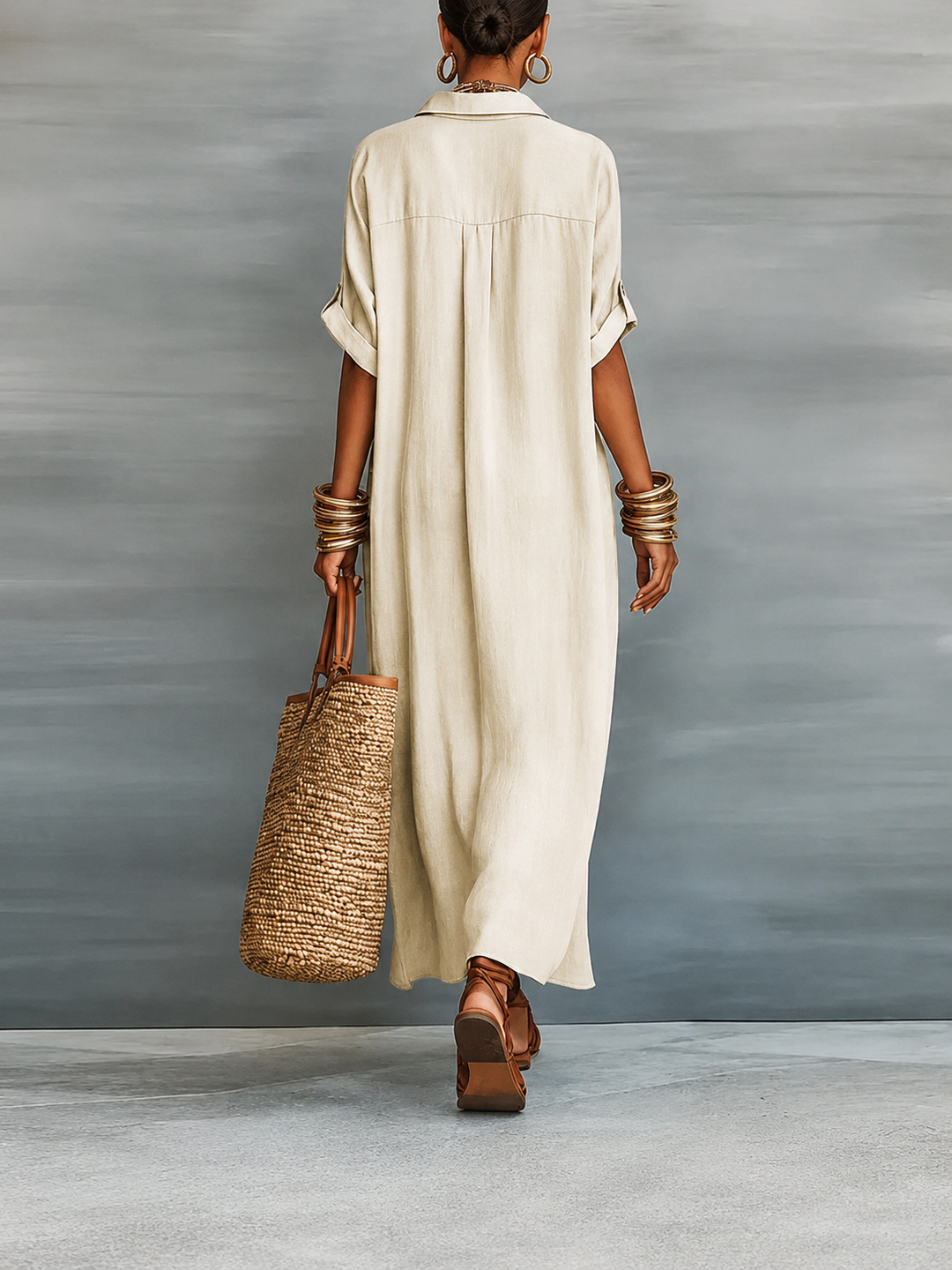 Versatile long button-down maxi dress for women, ideal as a casual summer dress or elegant resort wear.