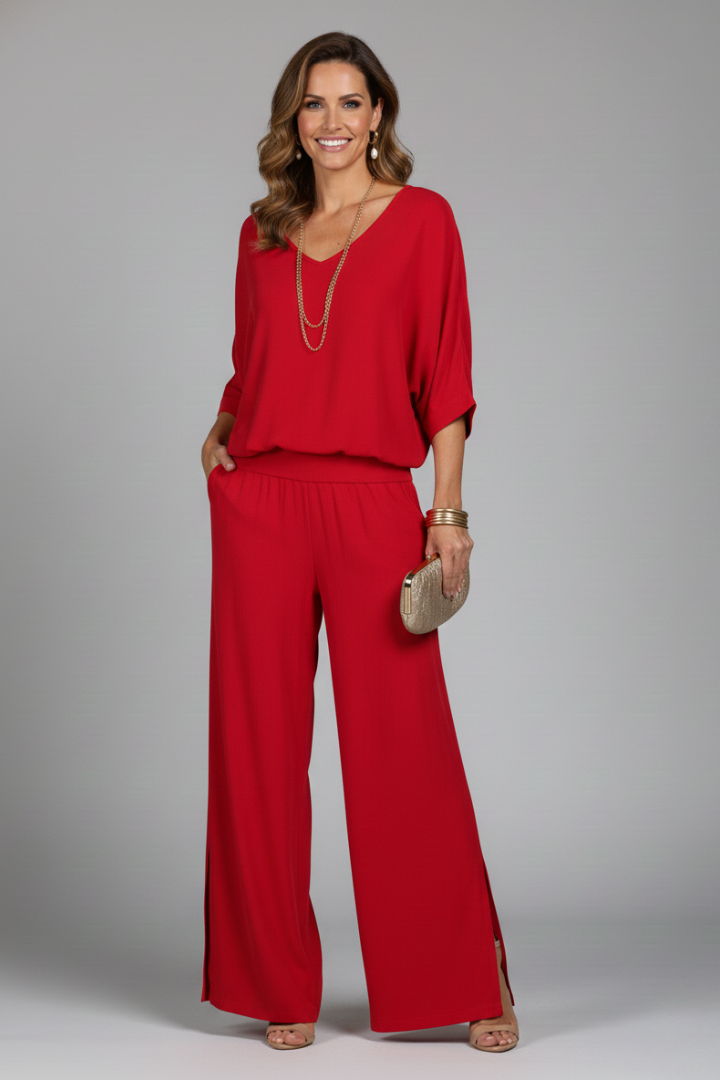 Sheer chiffon wide-leg two-piece set for women, featuring a flowy design for summer comfort.