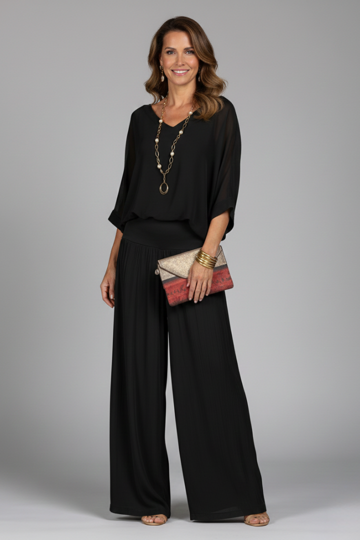 Lightweight women's chiffon wide-leg two-piece set, an essential elegant summer fashion.