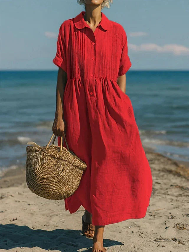 Versatile women's everyday midi dress with a collared design & practical button-front closure.