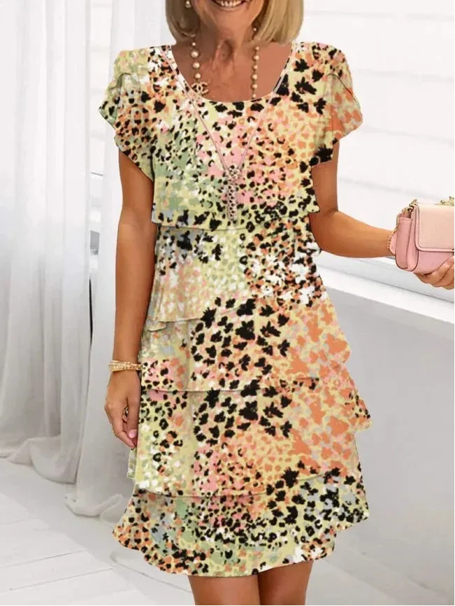 Women's elegant comfort A-line ruffle dress with split sleeves, ideal for casual or occasion wear, timeless style.