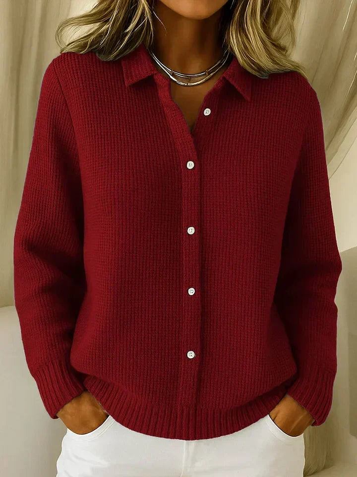 Chic women's button-front cardigan sweater, an elegant and cozy outerwear piece for versatile layering fashion.