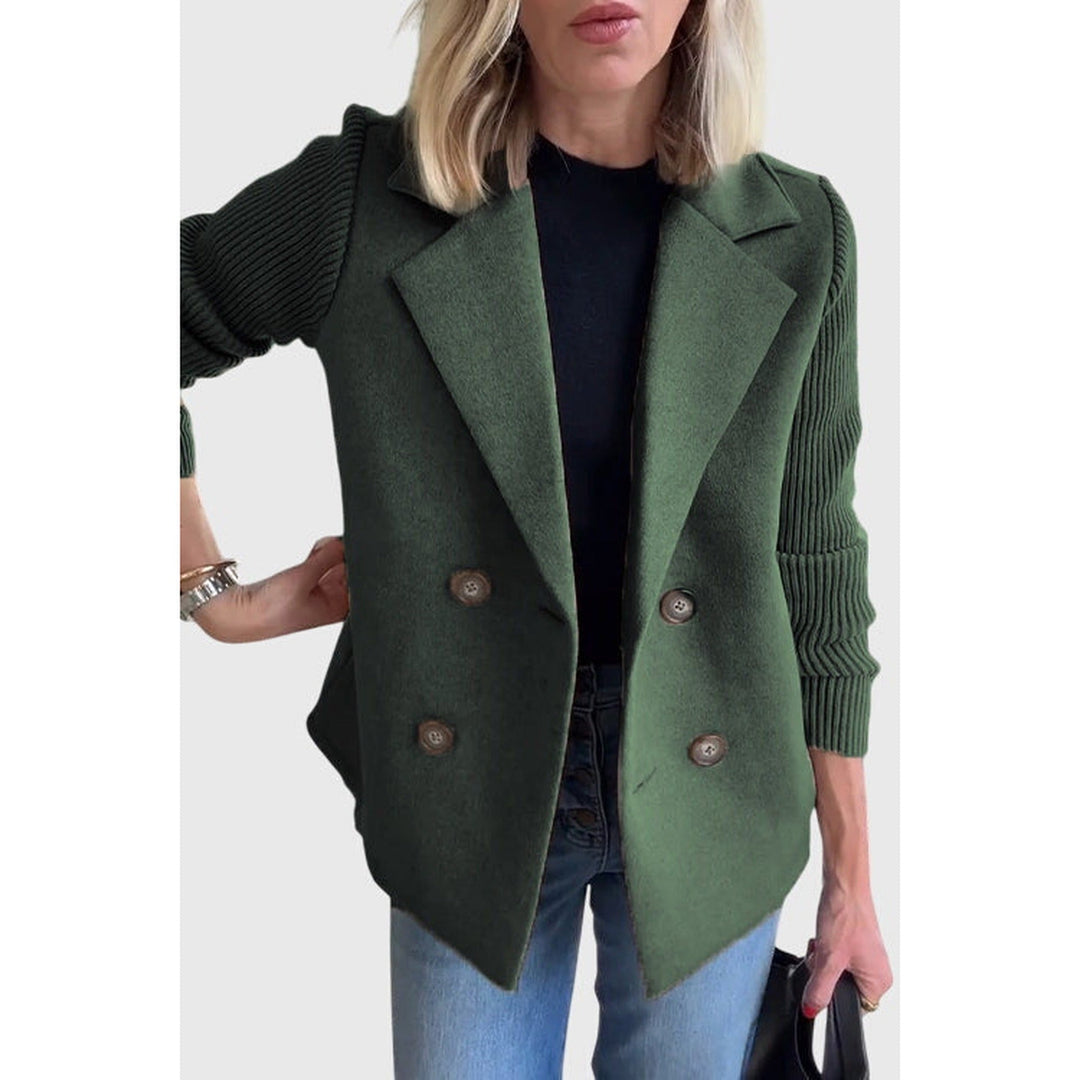 Stylish double-breasted women's blazer, a tailored professional jacket offering a flattering, elegant silhouette.