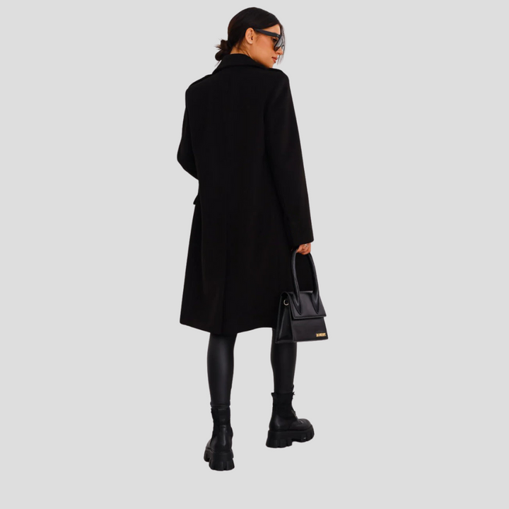Versatile women's double-breasted coat, a stylish outerwear piece for chic autumn & winter fashion.
