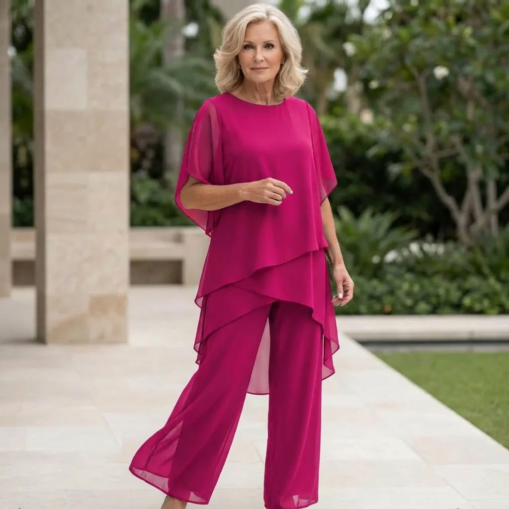 Draped palazzo pants set for women, offering an elegant, versatile, and comfortable spring/summer look.