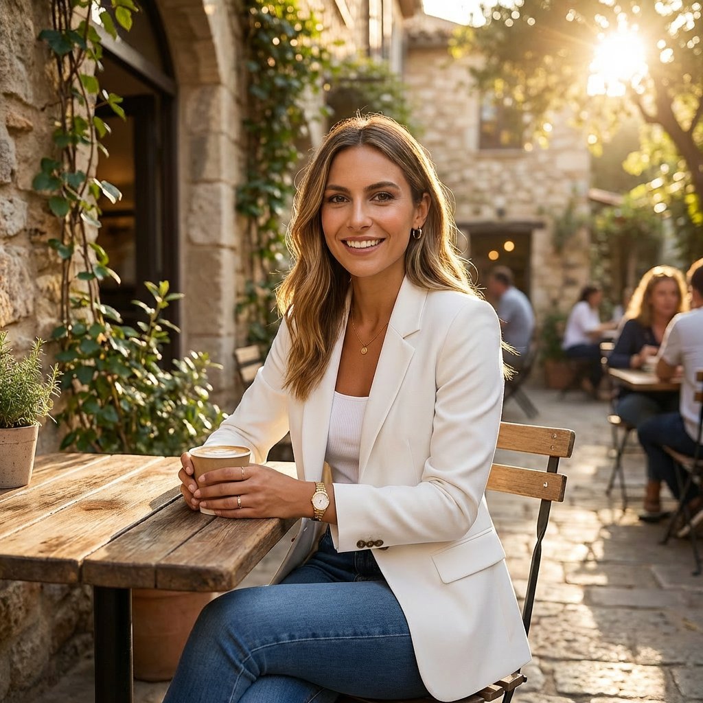Tailored women's fitted white blazer, single-breasted, for an elegant and professional business style.