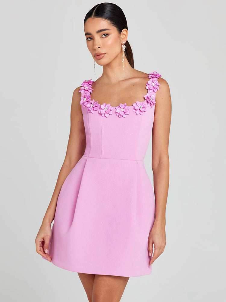 Women's elegant floral embellished mini dress, perfect for evening parties & cocktail events.