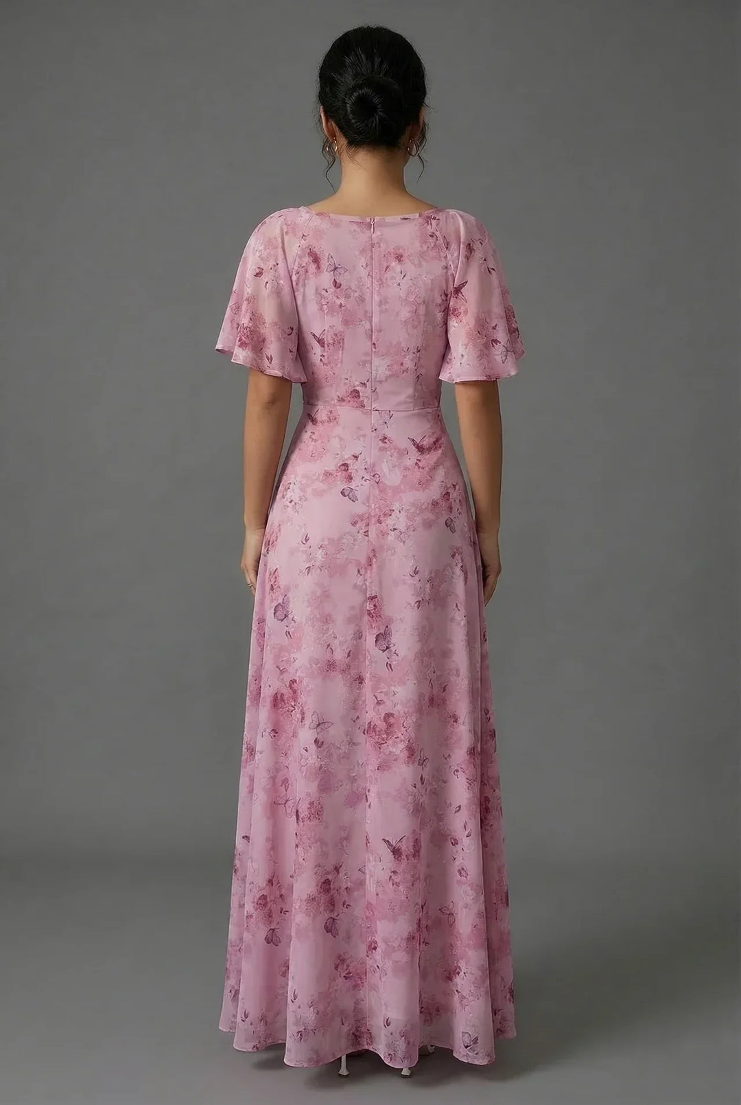 Chic women's formal floral maxi dress with flutter sleeves, a beautiful choice for parties & special events.