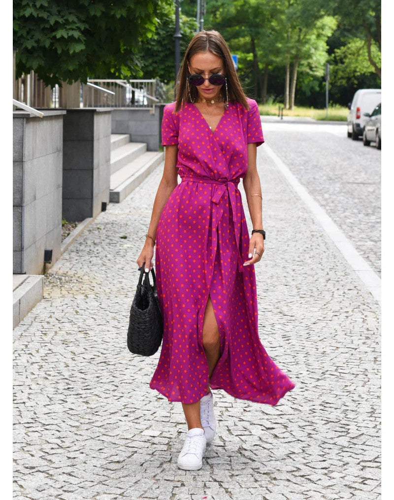 Beautiful floral print women's maxi dress with an elegant V-neck, a perfect stylish summer or spring party dress.
