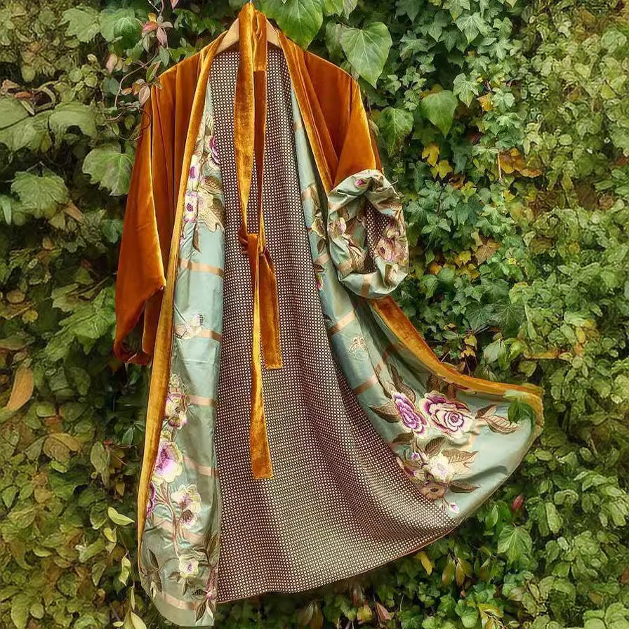 Women's elegant floral off-shoulder pajama dress with belt. Comfortable sleepwear & loungewear in a midi style.