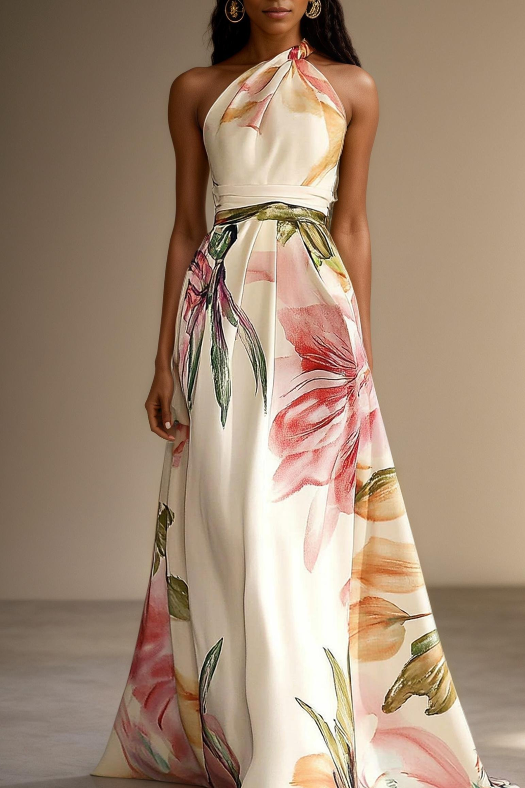 Women's elegant floral one-shoulder maxi dress for wedding guests. Perfect for spring/summer events.