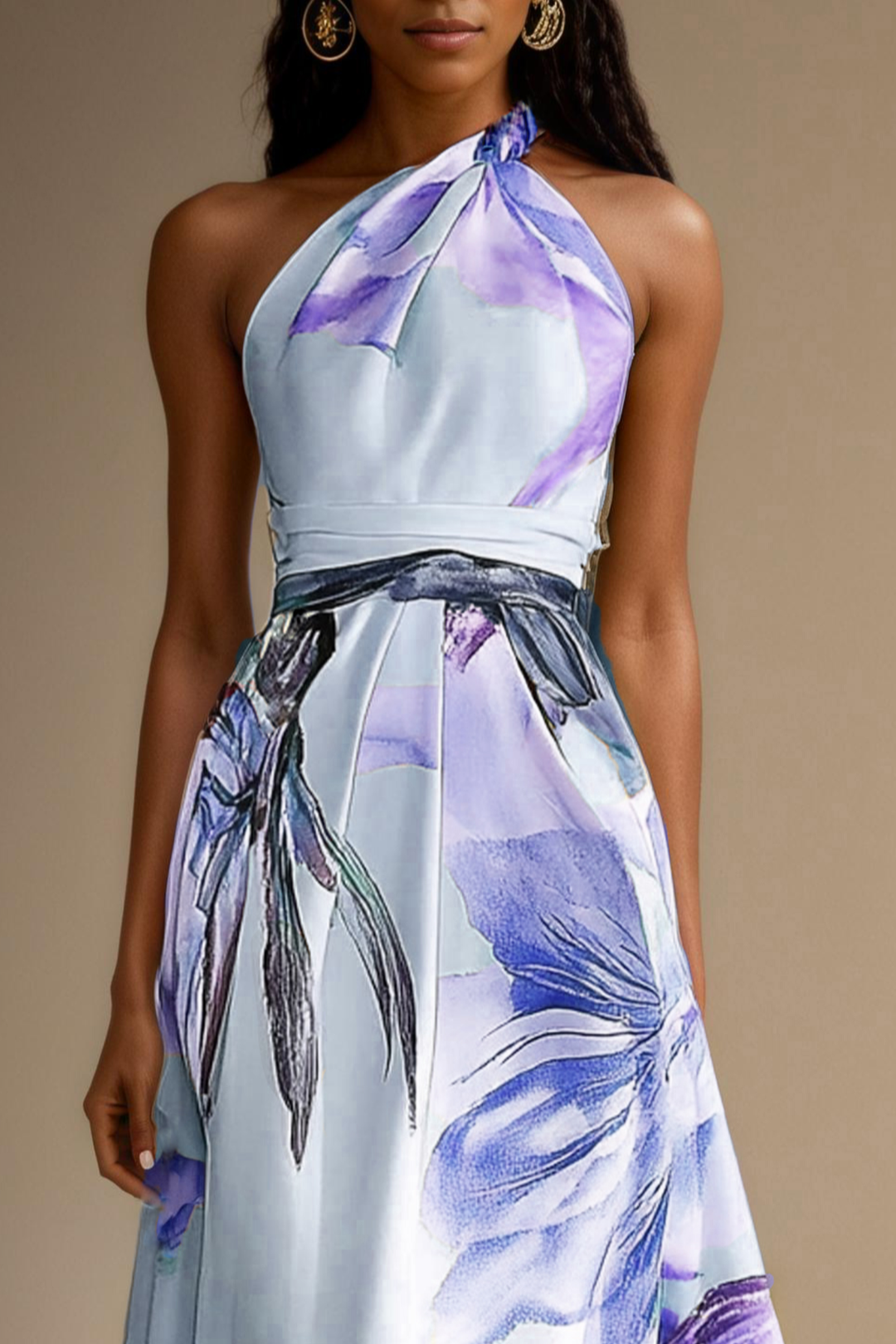 Elegant women's floral one-shoulder long dress, a chic option for various evening & special events.