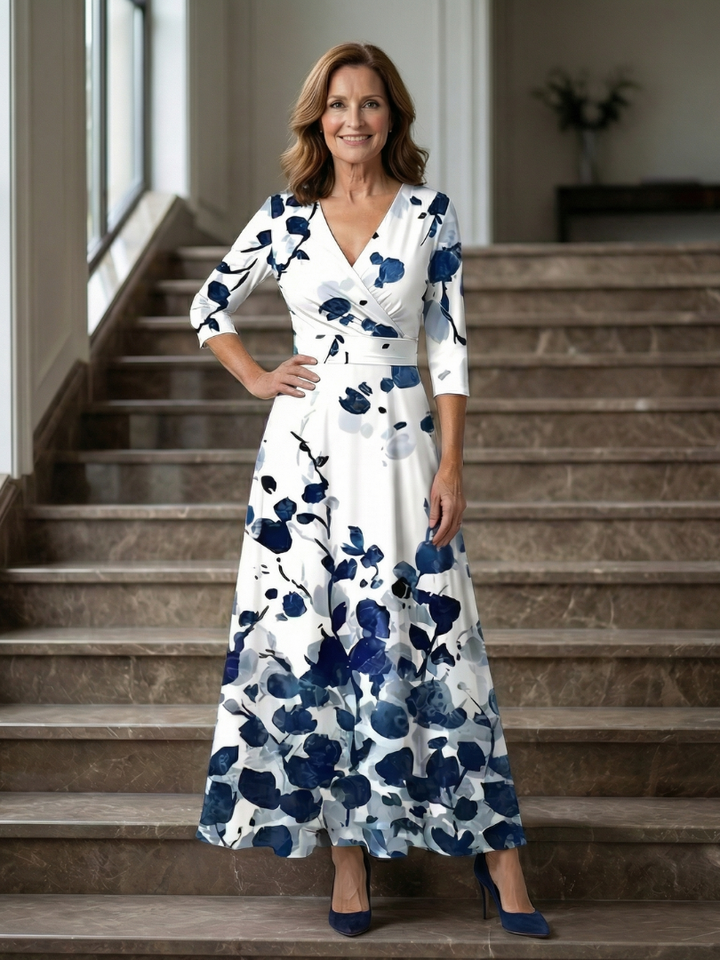 Summer ready: women's floral print wrap midi dress, V-neck, three-quarter sleeves, comfortable & stylish.